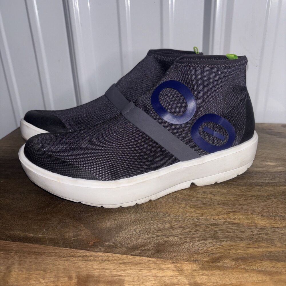 Oofos Oomg Sz 8.5 Fibre High Top Slip On Heather Blue Recovery Logo Ankle Boots